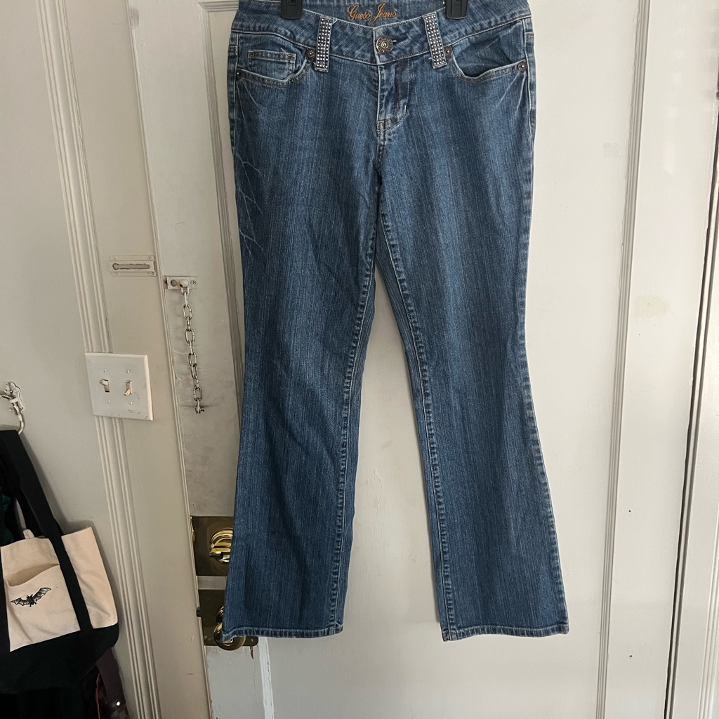 Guess Womens Denim Flare Jeans In Indigo Blue Guess Womens Denim Flare Jeans In Indigo Blue